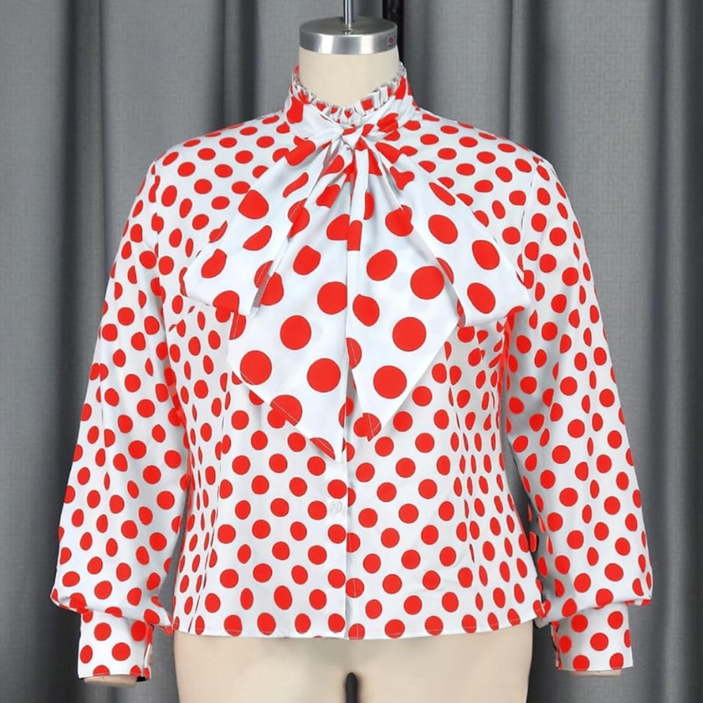Women's Red Polka Dot Bow-Tie Blouse
